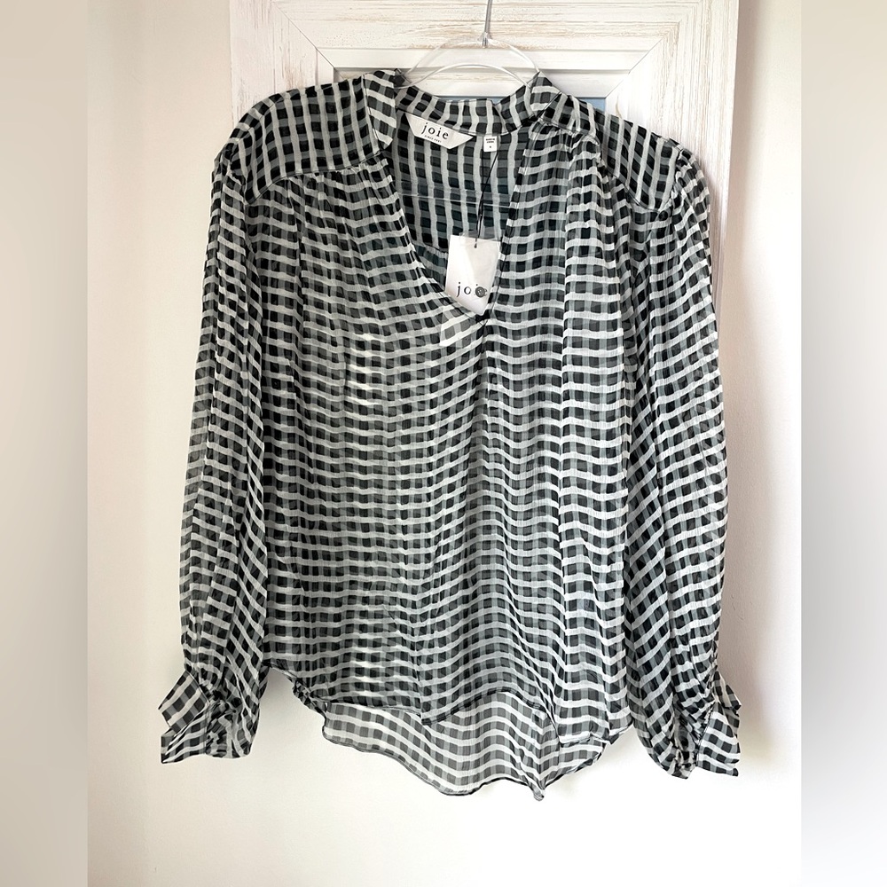 Sheer black and white checkered blouse